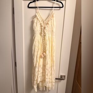 Cream Lace Maxi Dress with Tassels
